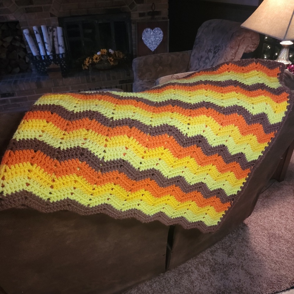 Vintage Yellow Orange Brown Gold Afghan‎ 57"×57"